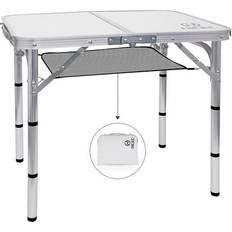 Bed Bath & Beyond Folding Card Table Adjustable Height, Portable Camping Table Lightweight Aluminum, Carry Handle for Outdoor, White 15.8"D x 23.7"W x 21.3"H