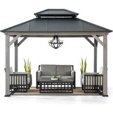 Garden & Outdoor Environment Sunjoy 10 Wood Gazebo, Hardtop Gazebo, Cedar Gazebo