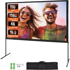 Pantallas de proyector VEVOR Projector Screen with Stand, 100 inch 16:9 4K 1080 HD Outdoor Movie Screen with Stand, Wrinkle-Free Projection Screen with Bar Feet and Carry Ba