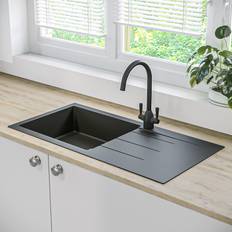 1 - Black Kitchen Sinks Enza Single Bowl Inset Black Madison