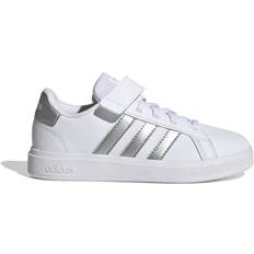 Adidas Kid's Grand Court Elastic Lace & Top Strap - Cloud White/Matte Silver/Matte Silver