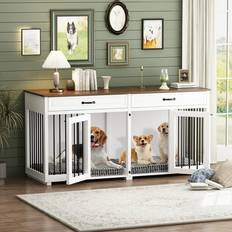 Double bed Bed Bath & Beyond Wooden Double Dog Crate Kennel 2 Drawers Divider