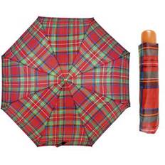 Umbrellas KAV Tartan Supermini Umbrella with Wood Effect Handle-Rain and Sun Red