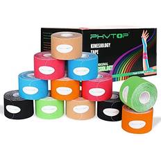 PHYTOP 12 Rolls Kinesiology Tape Pre Cut Muscle Tape 5cm x 5m for Knee Shoulder and Elbow, Elastic Therapeutic Sports Tapes for Muscle Support and Injury