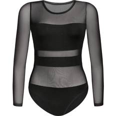 Teyli Bodysuit Women Damen Body Elegant Mesh Top Body Langarm Damen Body Damen Langarm Bodysuit Women Langarm aus Viskose und Mesh Schwarz