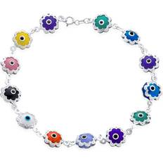 Anklets on sale Bling Jewelry Multi Color Flower Evil Eyes Anklet Bracelet .925 Silver