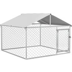 Pawhut 6.6 6.6 4.9 Dog Kennel Outdoor with Waterproof Roof Silver