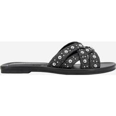 Kenneth Cole New York Women's Jula Stud Slip On Flat Sandals Black Raffia