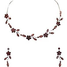 Red Jewelry Sets Faship Gorgeous Burgundy Rhinestone Crystal Floral Necklace Earrings Set