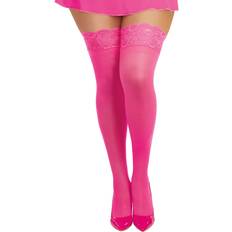 Dreamgirl womens Silicone Lace Top Sheer Thigh High adult exotic hosiery, Neon Pink, One Plus