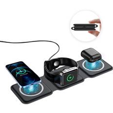 OULOO Apple 3 in 1 Charging Station in Your Pocket Foldable Magnetic Travel Wireless Charger 15w Compatible with iPhone 13/12/SE/11/XS/8 Samsung Galaxy AirPods Pro Apple Watch Black