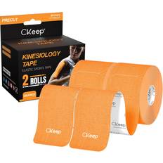 Kinesiology Tape CKeep CKeep Kinesiology Tape 2 Rolls Original Cotton Elastic Premium Athletic Tape,33 ft 40 Precut Strips in Total,Hypoallergenic and Waterproof K Tape for Muscle Pain Relief and Joint Support,Orange