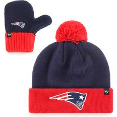 '47 Toddler Unisex Navy and Red New England Patriots Bam Bam Cuffed Knit Hat with Pom and Mittens Set Navy, Red