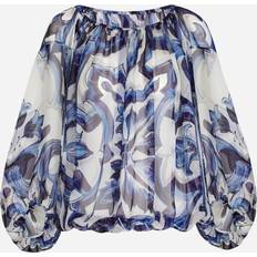 Dolce & Gabbana Blue Blouses Dolce & Gabbana Majolica-print Chiffon Blouse Woman Shirts And Tops Blue