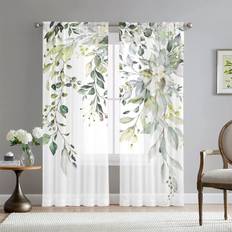 Green Eucalyptus Leaves Curtains 63 Inch Length