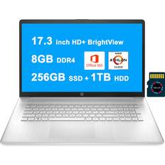 Laptops HP 2021 17 Premium Laptop Computer 17.3 inch HD+ BrightView Display AMD Athlon Silver 3050U 8GB DDR4 256GB SSD + 1TB HDD USB-C HDMI Office365 Win10 + 32GB MicroSD Card