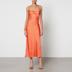 Oui Robes Omnes Riviera Printed Satin Midi Dress Orange