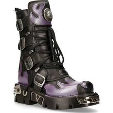 New Rock Shoes New Rock M-591-S5 PURPLE FLAME Black Leather Shoes Purple