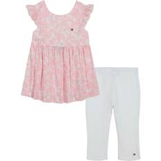 Tommy Hilfiger Girls Other Sets Tommy Hilfiger Kid's Printed Crinkle Tunic Top and Ribbed Leggings Set - Pink/White