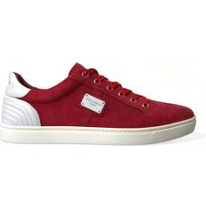 Dolce & Gabbana Red Suede Leather Men Low Top Sneakers Shoes 39.5, 41, Color_Multifarver, Herre, Hvid Rød, Multifarver, Sko, Sneakers, Sneakers Men Shoes, White and Red