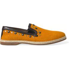 Men - Orange Low Shoes Dolce & Gabbana Orange Linen Leather Studded Loafers Men's Shoes