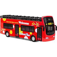 YIJIAOYUN London Bus Toy, Double Decker Bus Toy, Sightseeing Tour Red Bus, Alloy Diecast Vehicles Mould 1:32 Scale Pull-Back Bus with Lights and