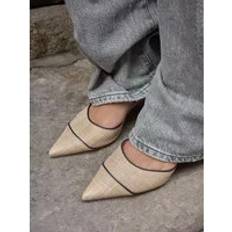 Low heels Beige Contrast Pointy Pump Hæle
