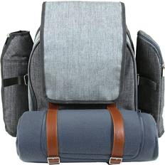 Grey 4 Person Picnic Bag Backpack Including Cutlery, Plates, Glasses, Blanket, Cool Bag