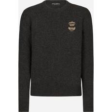 Dolce & Gabbana Unisex Clothing Dolce & Gabbana Round-neck Wool Sweater With Embroidery Man Sweaters And Cardigans Gray