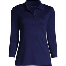 Polo Shirts Lands' End Women's Supima Cotton 3/4-Sleeve Polo Shirt, Small, Dark Blue