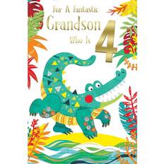 Kingfisher Grandson 4th Age 4 Today Cute Crocodile Happy Birthday Card Lovely Verse