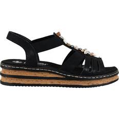 Rieker sandal sort pu med pyntesten