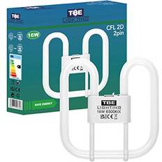 TBE Lighting 16w 2D 2-PIN CFL Energy Saving Lamps DD Fluorescent Bulbs 2-Pin GR8 Base Fittings Long Life Lamp, Day Light White 6500K Single