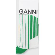 Organic Fabric - Women Socks Ganni White/Green Sporty Socks in Green Cotton/Elastane/Organic Cotton Women's