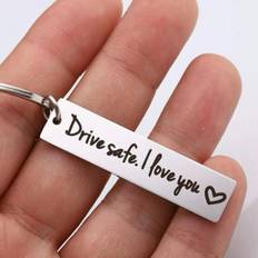1pc Man's Slogan Graphic Engraving Keychain Stainless Rectangle Charm Casual Keychain For Daily Gift Car Key Accessories