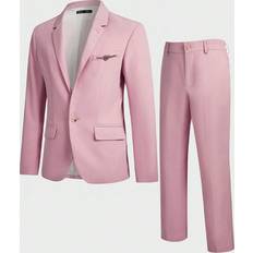 Men - Pink Suits Shein Mens Woven Casual SingleBreasted Pink Suit With Pants Two Pieces Set For