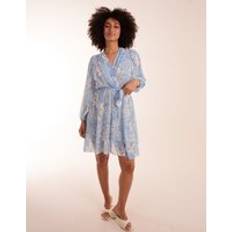 Blue Vanilla Butterfly Floral Wrap Dress