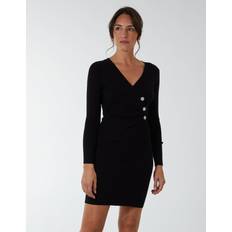 Nylon - Women Dresses Blue Vanilla Cross Over Ribbed Dress BLACK