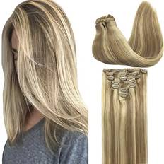 Clip-in Hair Extensions 12 inch #16/22 Light Blonde Highlighted Golden Blonde