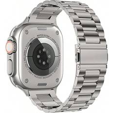 Shein Silver Three-Bead Stainless Steel Butterfly Buckle Metal Watch Band 49mm