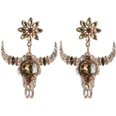 Shein pair of personalized New Gothic women's cow horns, cow heads, hanging earrings, resin glass rhinestones, gold, suitable for outings, parties, and ho