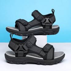 Black Sandals Shein Boys Classic Striped Pattern Outdoor Sports Sandal With Adjustable Double Buckle And AntiSlip Second Generation Eva Outsole For Daily Wear And Beach