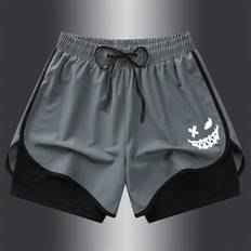 Herr - Silke/Siden Byxor & Shorts Shein Men's Ice Silk New Style Shorts, Double Layer, Quick-Drying And Anti-Light Running, Yoga, Fitness, Three-Quarter Pants Two-Piece Suit