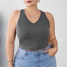 5XL Tank Tops Shein Plus Multiple Pack Cropped Ribbed Knit Distressed Tank Top