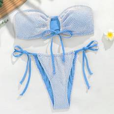 Blue Bikini Sets Shein Womens Hollow Out Side Tie Bandeau Bikini Set