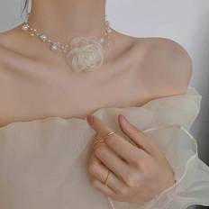 Dam - Plast Halsband Shein 1pc Romantic Peach Color Flower & Pearl Necklace Clavicle Fairy Neck Jewelry For Women's Daily Wear