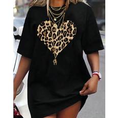 Lace T-shirts Shein Plus Leopard Print Love Heart Graphic Short Sleeve TShirt