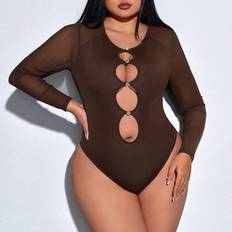 Shein Women Shapewear & Under Garments Shein Plus Size Sheer Mesh Bodysuit - Hollow Out