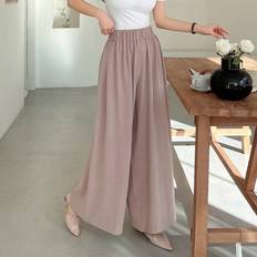 Shein Byxor Shein Women's Long Loose Wide-Leg Pants With Textured Elastic Waistband