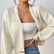 XXL Cardigans Shein New Fashion Solid Color Womens VNeck Button Knitted Cardigan